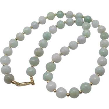 MING'S 64.8g 14KYG GRADUATED LIGHT GREEN JADE BEAD KNOTTED NECKLACE 16 INCH