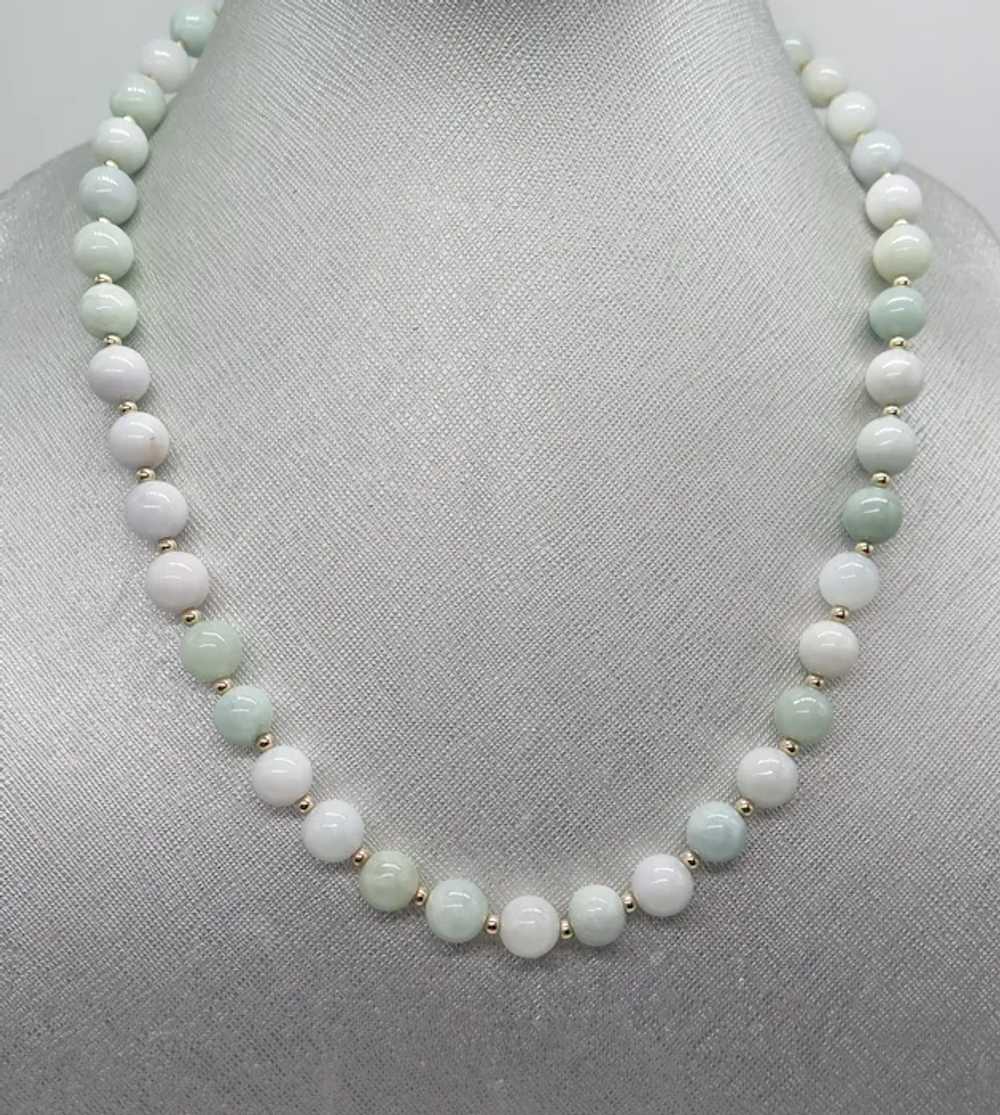 MING'S 64.8g 14KYG GRADUATED LIGHT GREEN JADE BEAD KNOTTED NECKLACE 16 INCH