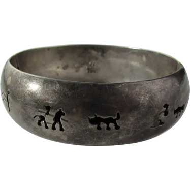 Sterling Silver Mexican Bangle With Bull Fighting 