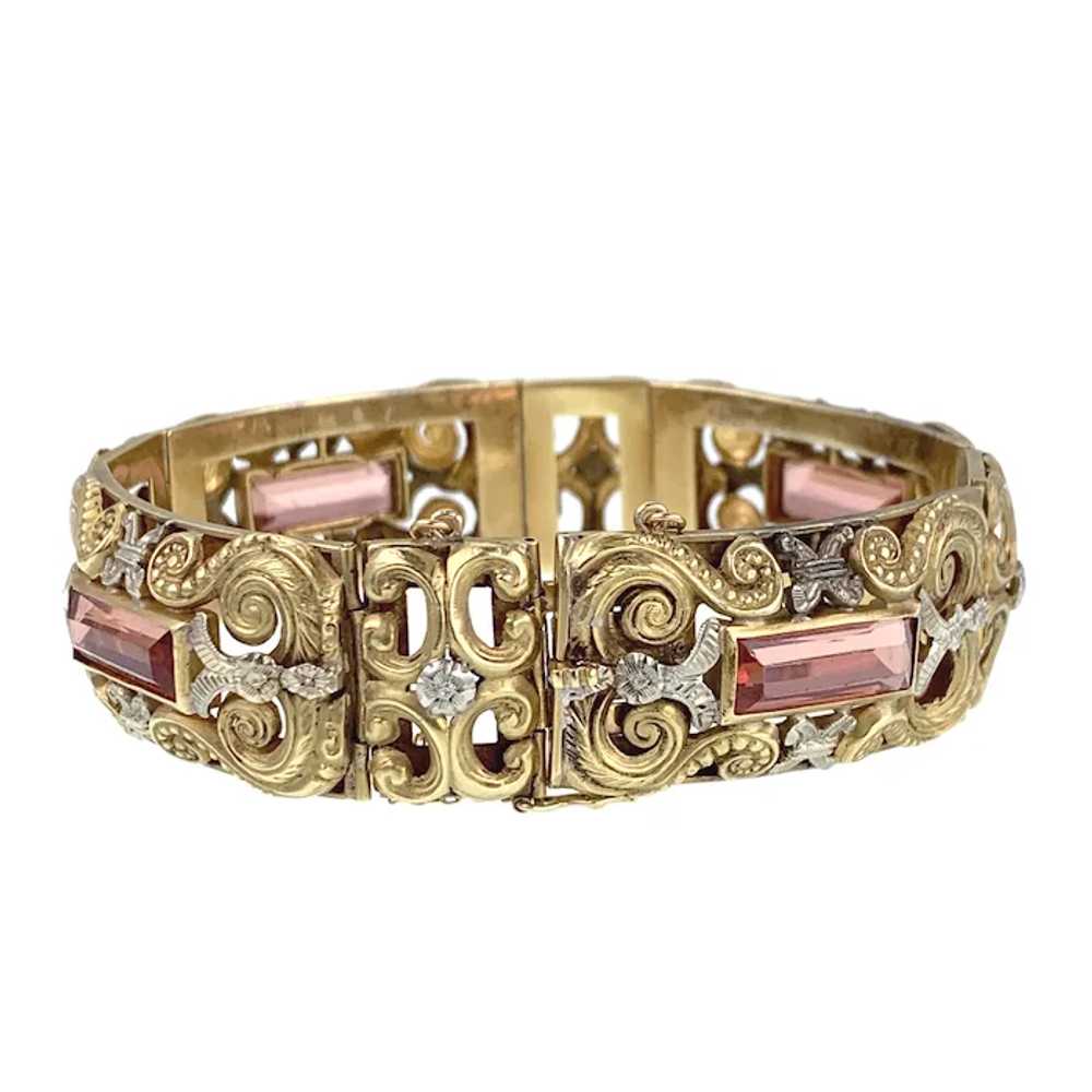 Antique 18K Gold, Silver & Pink Paste Bracelet - image 3