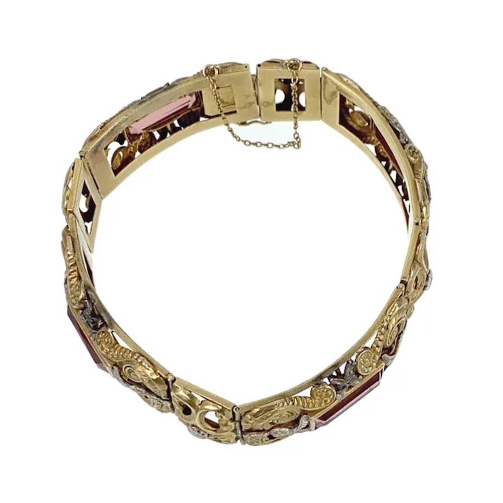 Antique 18K Gold, Silver & Pink Paste Bracelet - image 5