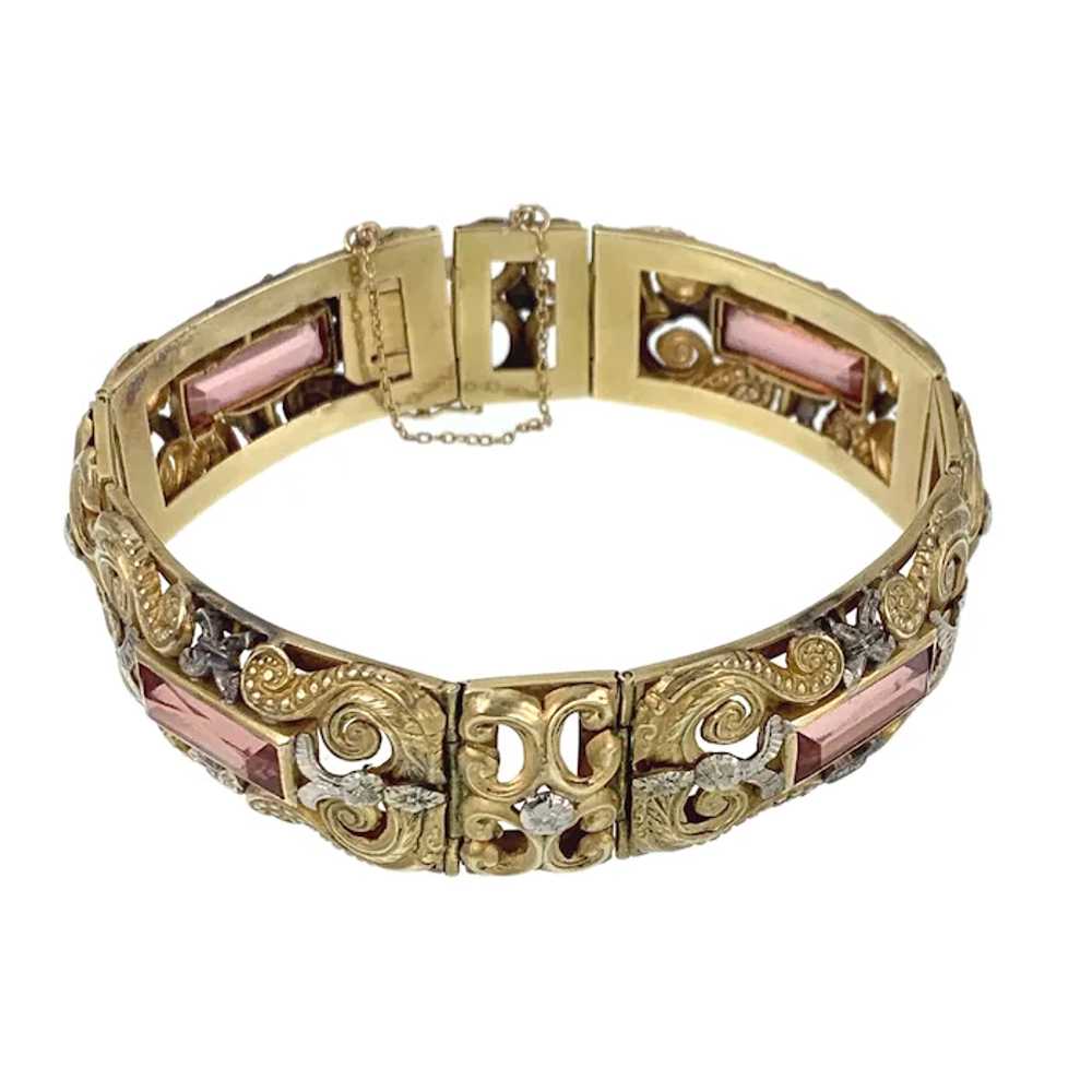 Antique 18K Gold, Silver & Pink Paste Bracelet - image 6