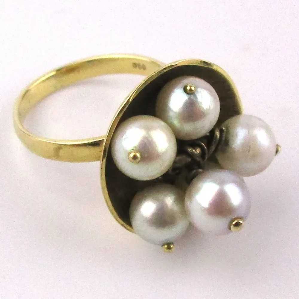 18KT Fine Pearl Cocktail Ring Yellow 750 Gold Bow… - image 2