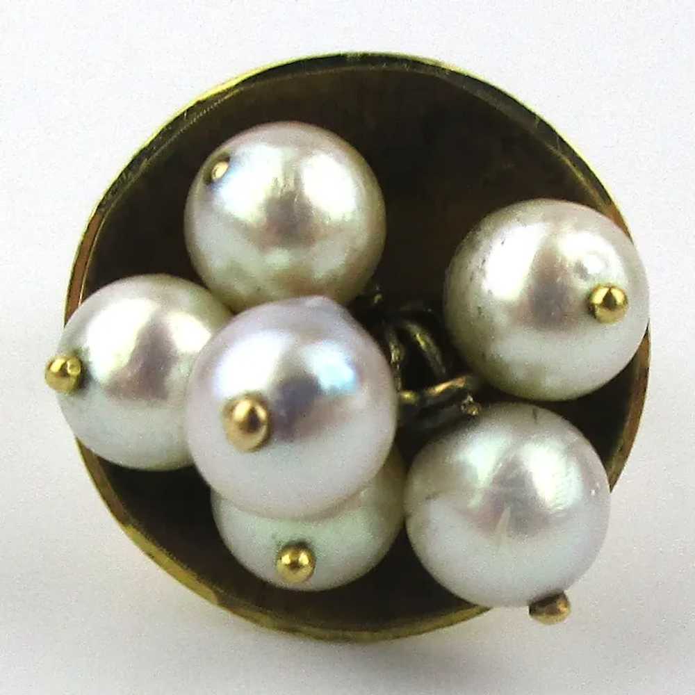 18KT Fine Pearl Cocktail Ring Yellow 750 Gold Bow… - image 3