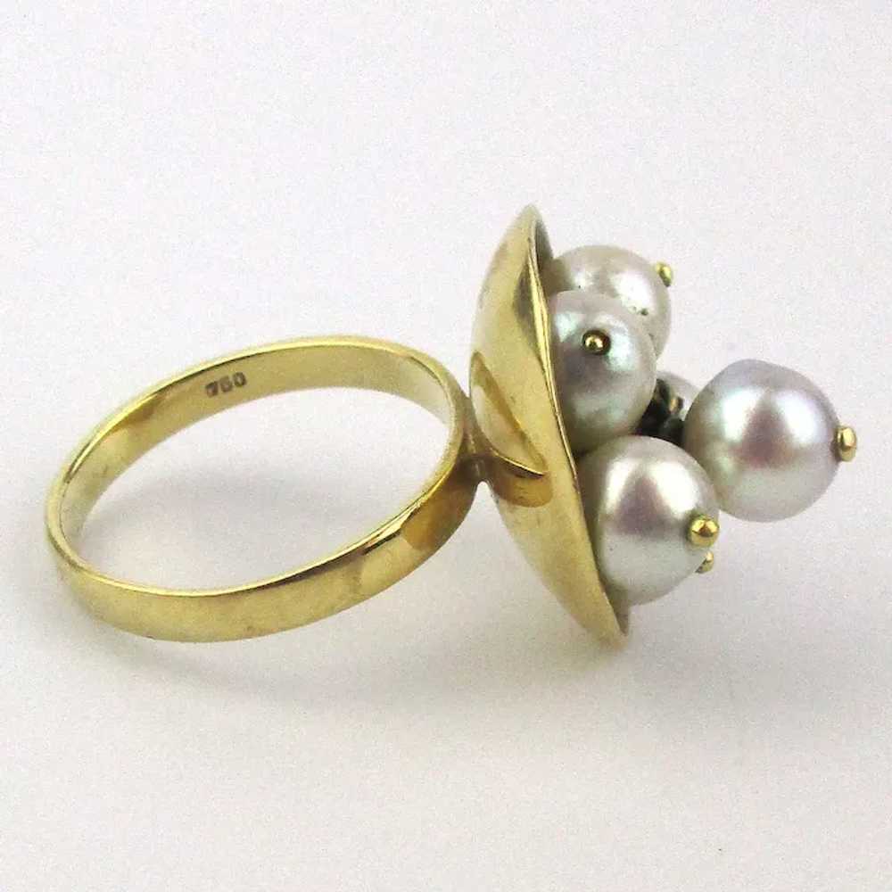 18KT Fine Pearl Cocktail Ring Yellow 750 Gold Bow… - image 4