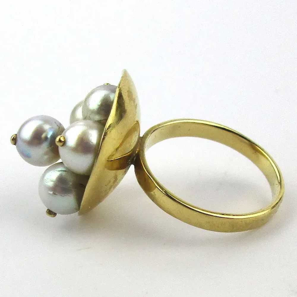 18KT Fine Pearl Cocktail Ring Yellow 750 Gold Bow… - image 6