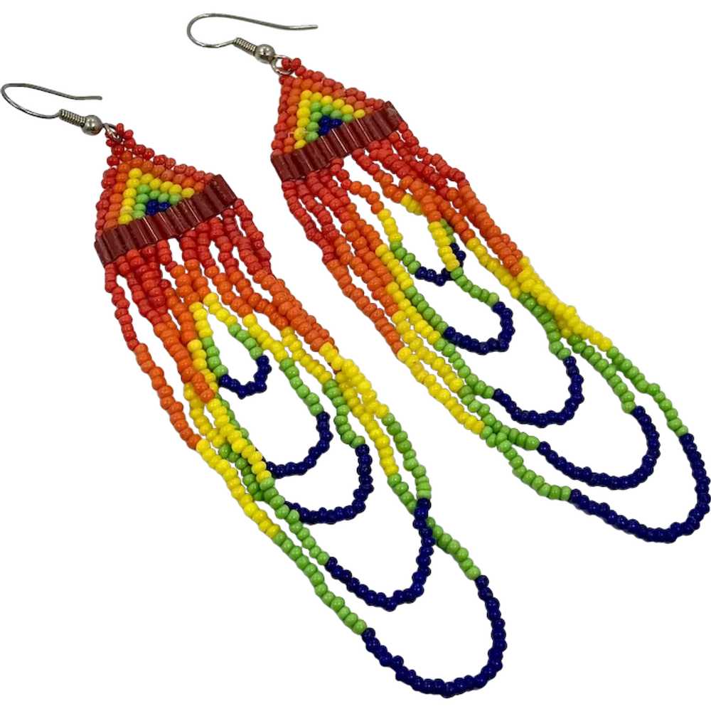 Rainbow Earrings, Seed Beaded, Vintage Earrings, … - image 1