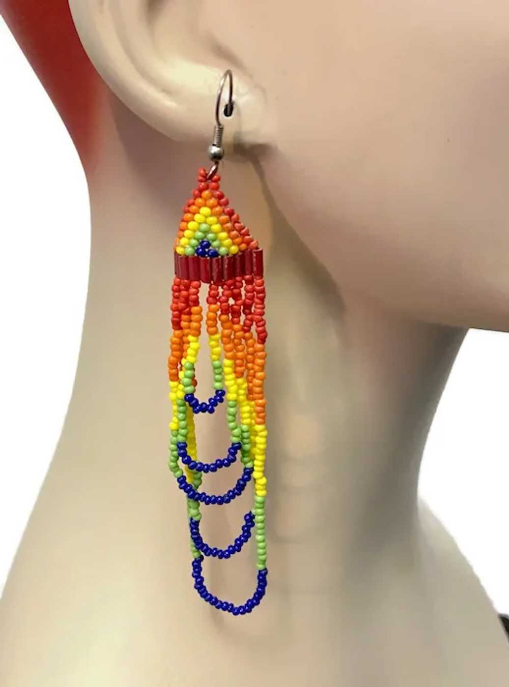Rainbow Earrings, Seed Beaded, Vintage Earrings, … - image 3