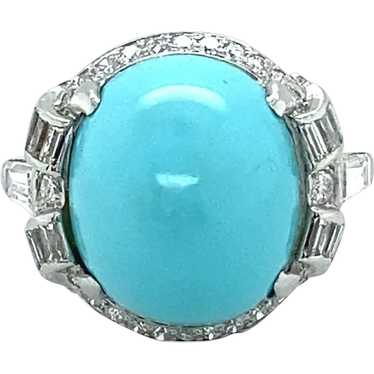 Platinum Diamond Turquoise and Diamond Ring