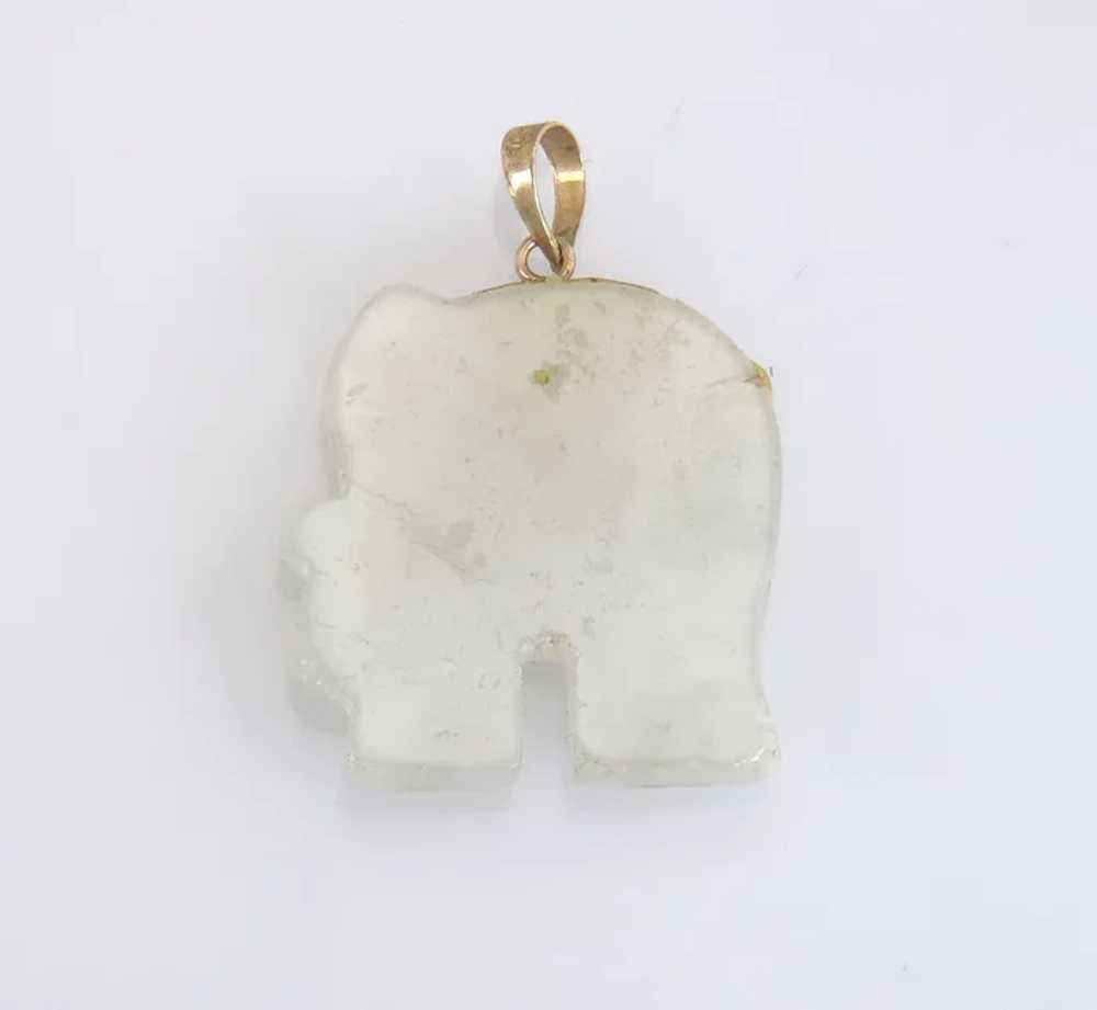 Estate 10K Yellow Gold Hand Carved Pale Green Jad… - image 4