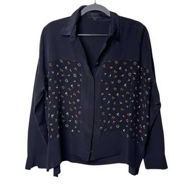 Allsaints Allsaints 100% Silk Black Floral Misu A… - image 1