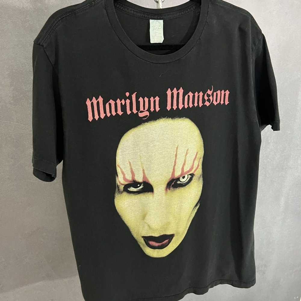 Vintage Marilyn Manson big face iconic t shirt bl… - image 3