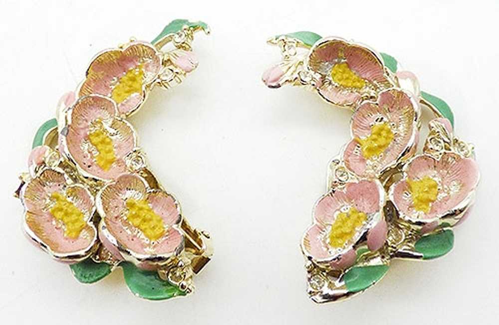 Pastel Enamel Flowers Climber Earrings - image 1