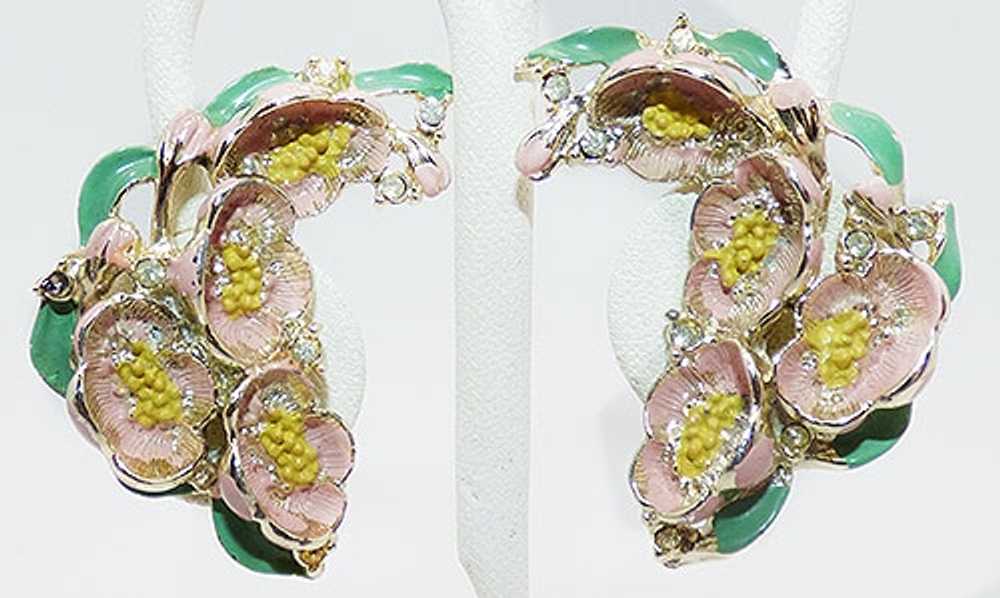 Pastel Enamel Flowers Climber Earrings - image 2