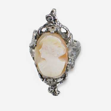 Vintage Cameo Ring, Silver Metal Setting, Size 5 - image 1