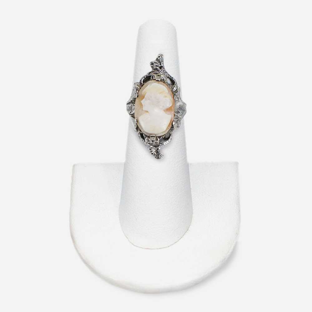Vintage Cameo Ring, Silver Metal Setting, Size 5 - image 2