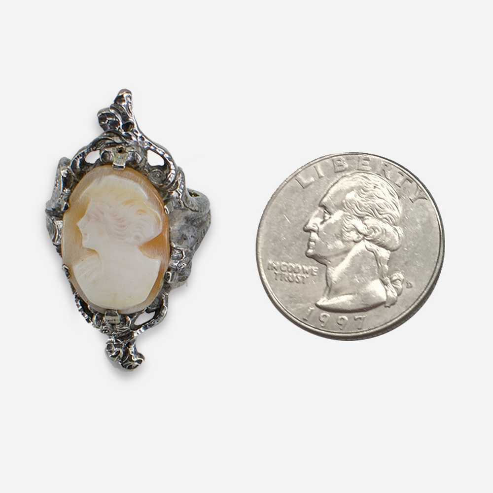 Vintage Cameo Ring, Silver Metal Setting, Size 5 - image 5