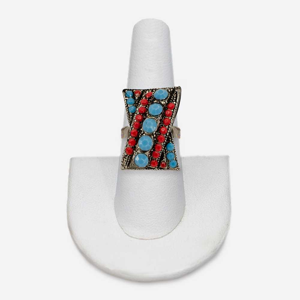 Vintage Cabochon Ring, Faux Turquoise & Coral - image 2