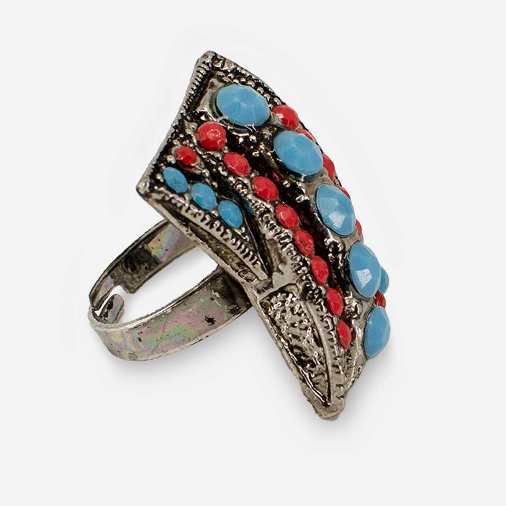 Vintage Cabochon Ring, Faux Turquoise & Coral - image 3