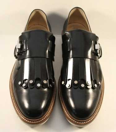Tod's Tods Black Patent Leather Studded Fringed Bu
