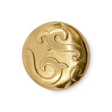 YSL Gold Brooch, Round Gilt Pin, Raised Abstract Design
