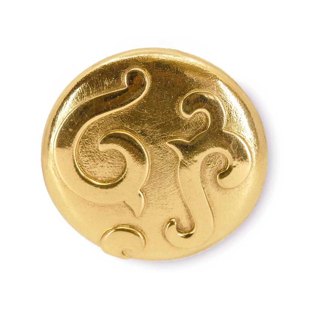 YSL Gold Brooch, Round Gilt Pin, Raised Abstract … - image 2