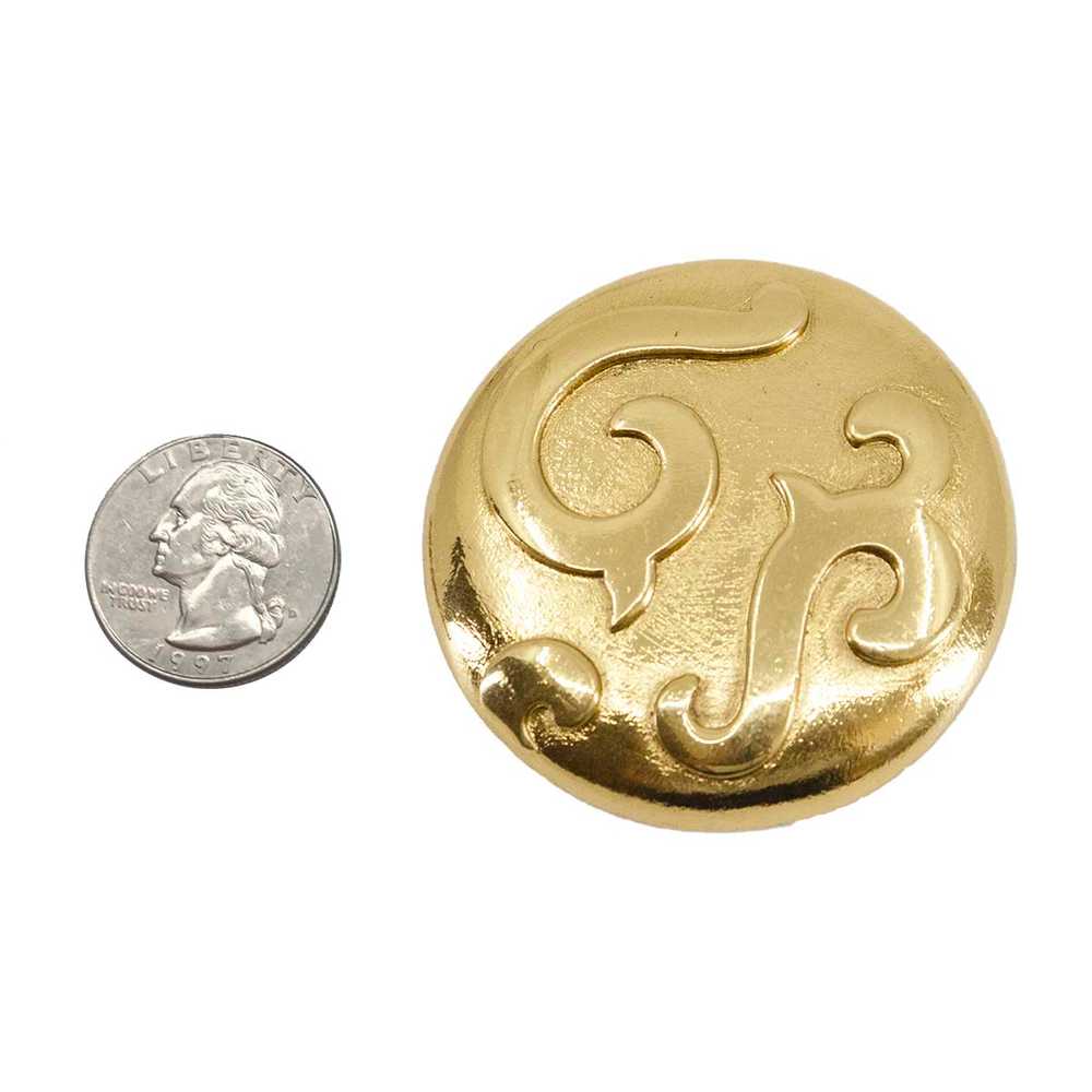 YSL Gold Brooch, Round Gilt Pin, Raised Abstract … - image 3