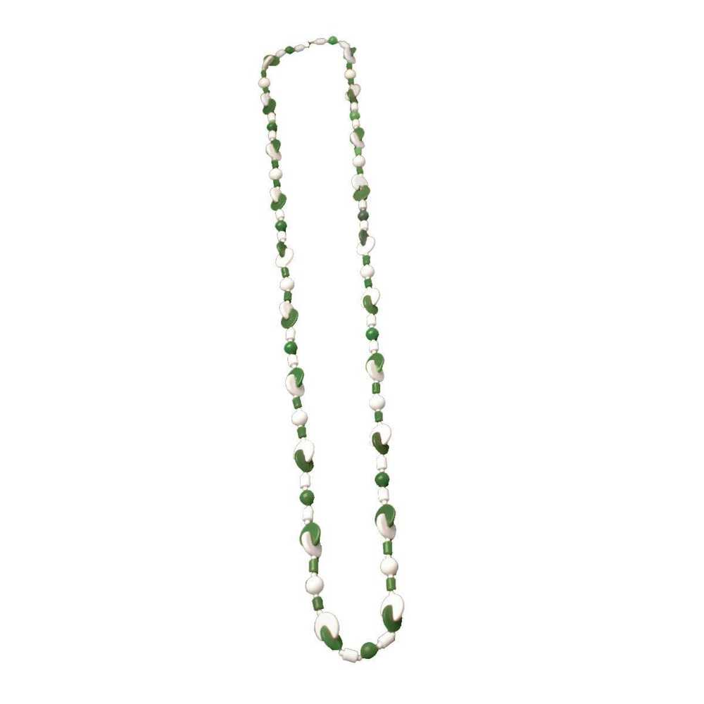 Geometric Necklace, Vintage 1950s Green & White B… - image 4