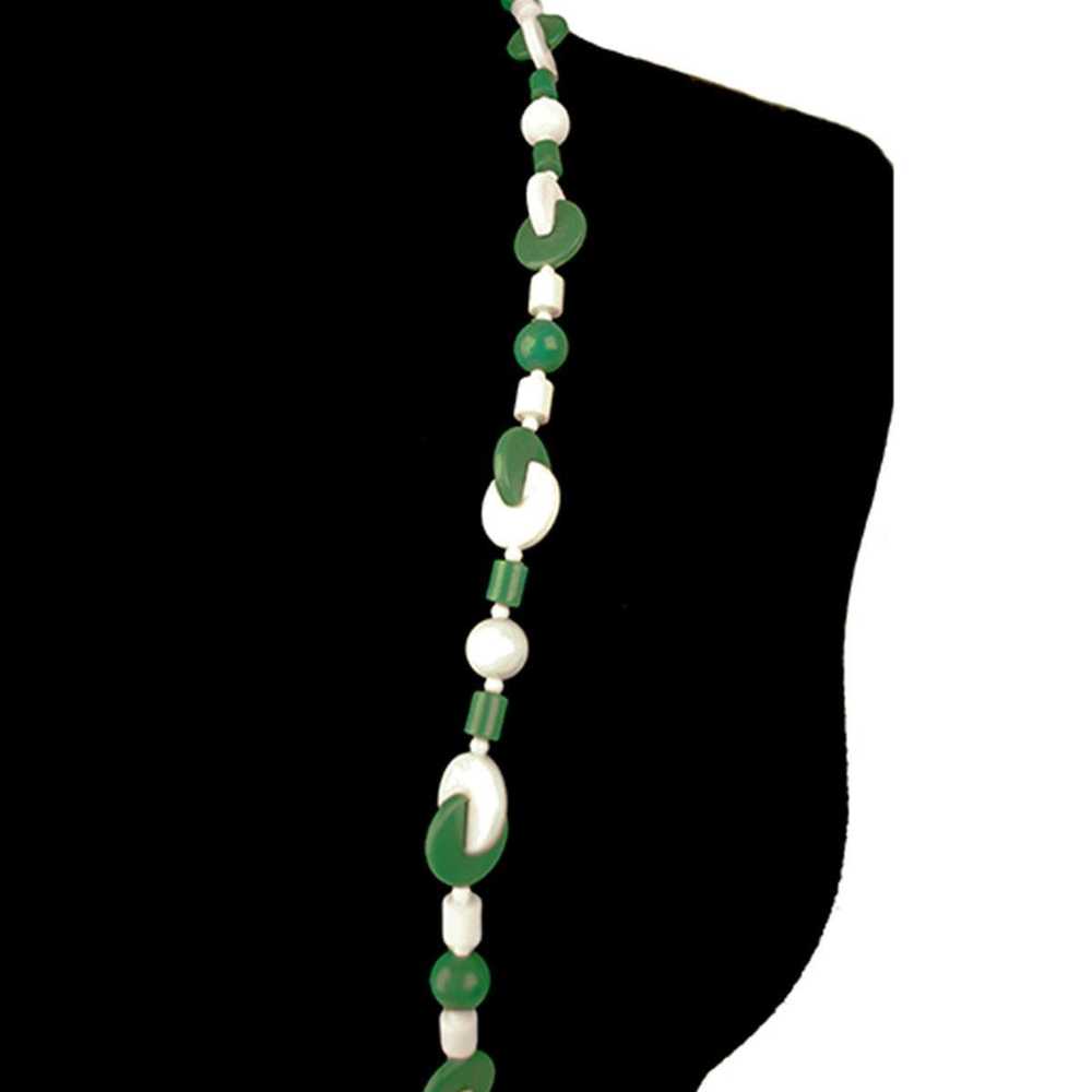 Geometric Necklace, Vintage 1950s Green & White B… - image 5