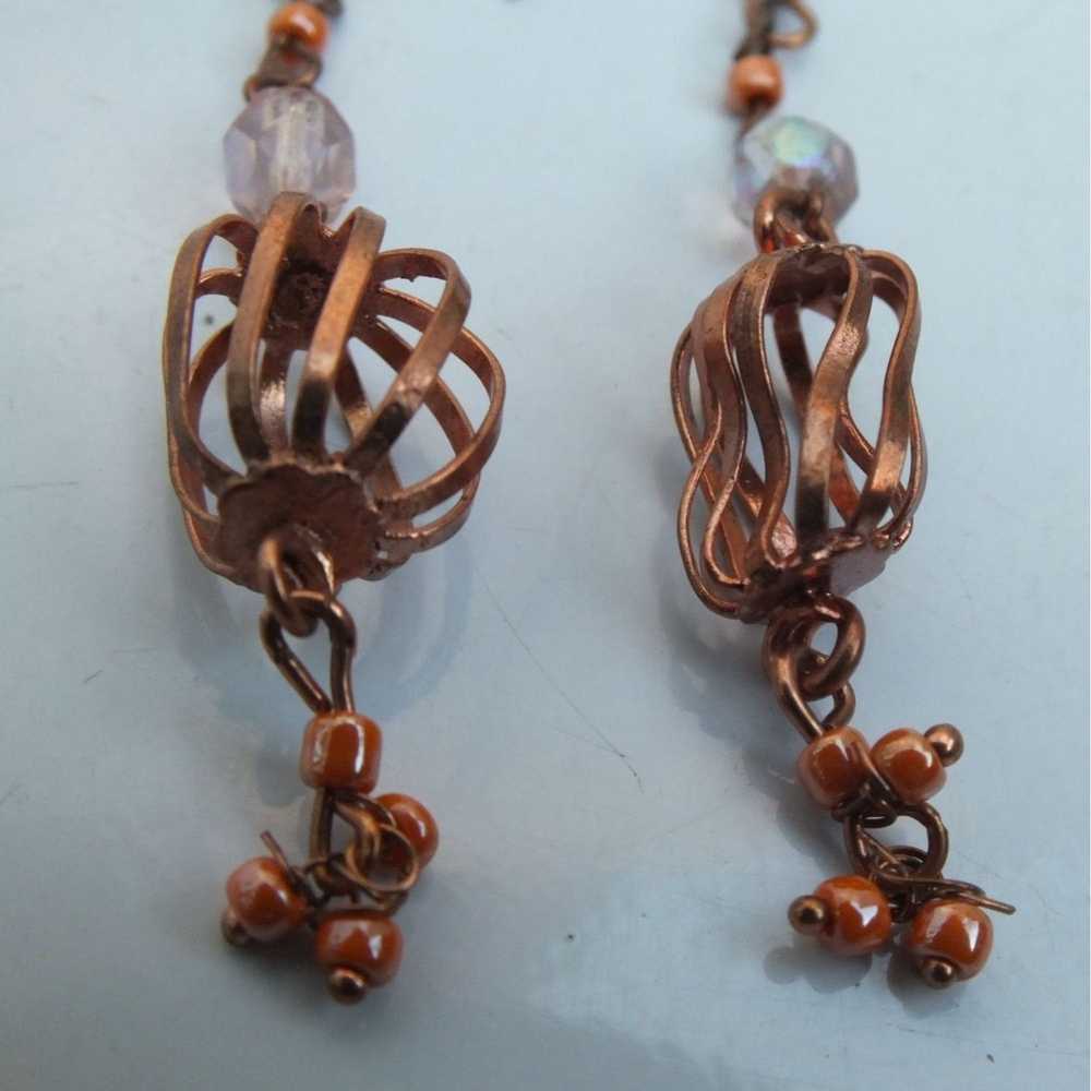 Vintage Stylish Copper Earrings With Beads, Weste… - image 2