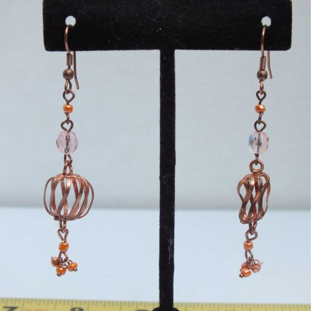 Vintage Stylish Copper Earrings With Beads, Weste… - image 3