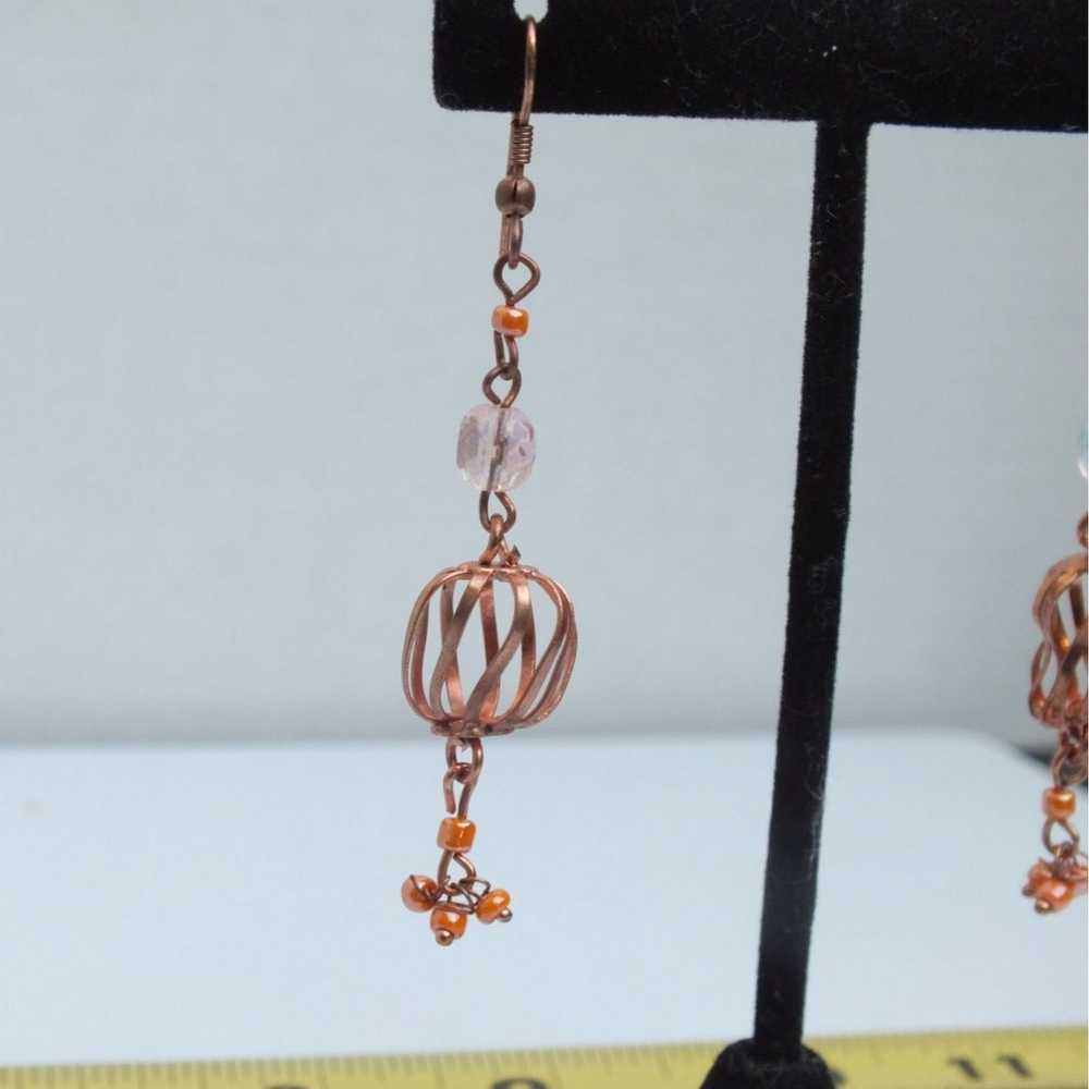 Vintage Stylish Copper Earrings With Beads, Weste… - image 4