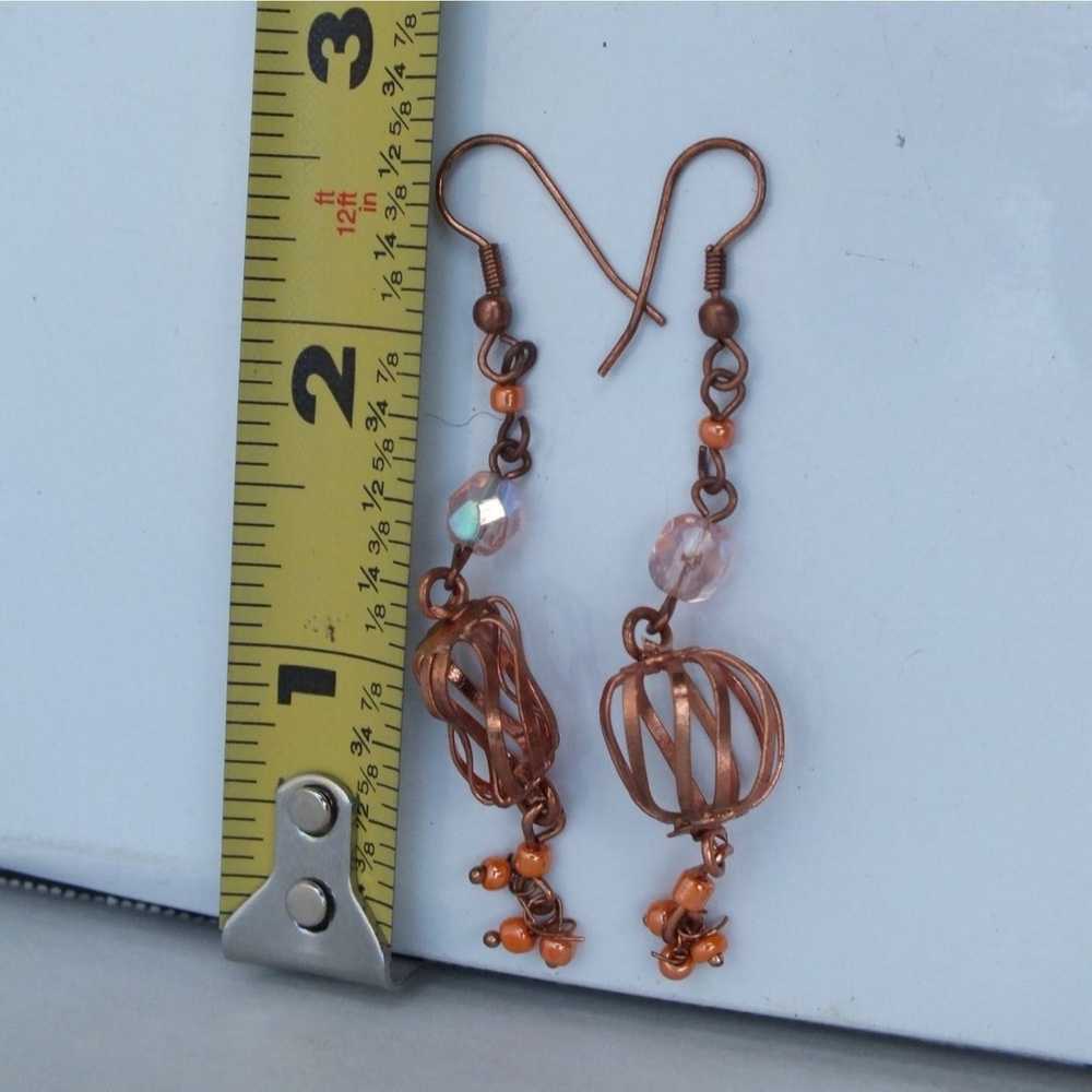 Vintage Stylish Copper Earrings With Beads, Weste… - image 5