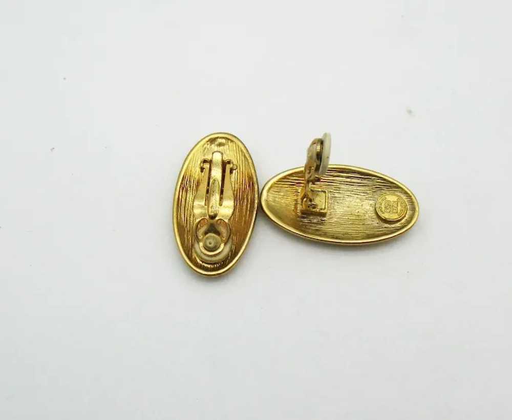 Vintage Givenchy Gold Plated Oval Clip Back Earri… - image 4