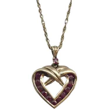 Vermeil Open Heart Pendant Necklace Rubies Gold S… - image 1