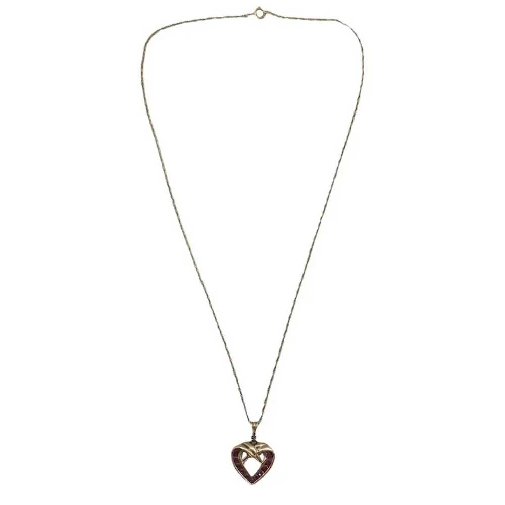 Vermeil Open Heart Pendant Necklace Rubies Gold S… - image 2