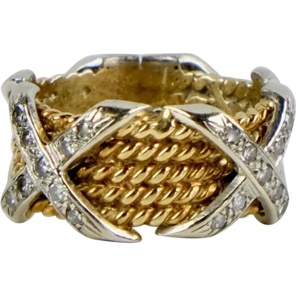 Stunning Wide 14K Gold Diamonds Band Ring - image 1