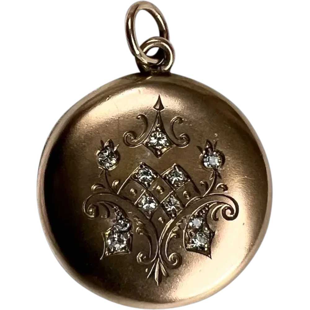 Art Nouveau Locket Gold Filled Etched Design Rhin… - image 1