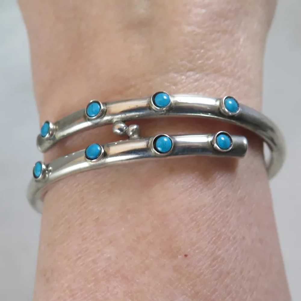 Vintage Mexican Sterling Silver Turquoise Bracelet - image 2