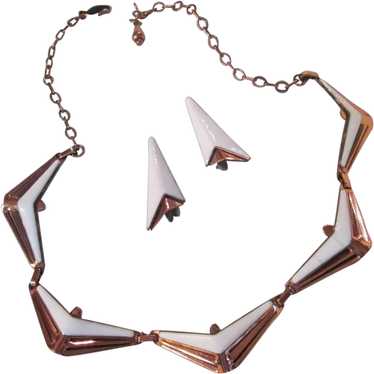 Matisse White Enamel "Flamingo" Necklace and Clip-