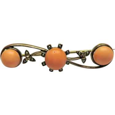 Victorian Coral and Seed Pearls 8k Gold Setting - image 1