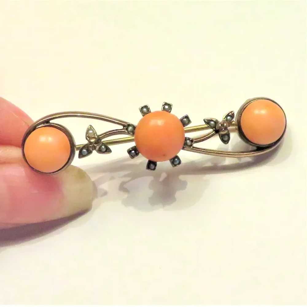 Victorian Coral and Seed Pearls 8k Gold Setting - image 2