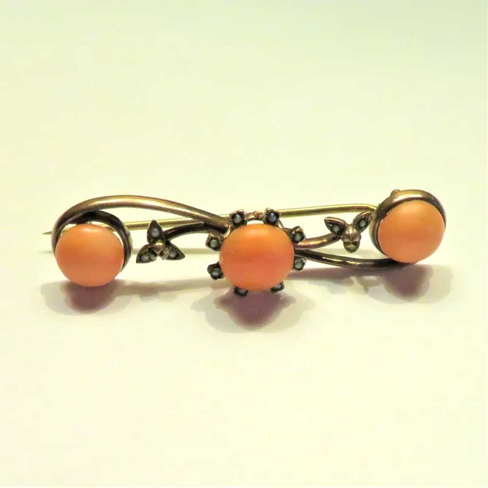 Victorian Coral and Seed Pearls 8k Gold Setting - image 4