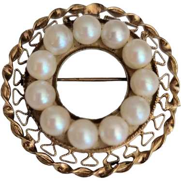 Gold Filled White Faux Pearl Filigree Round Pearl 