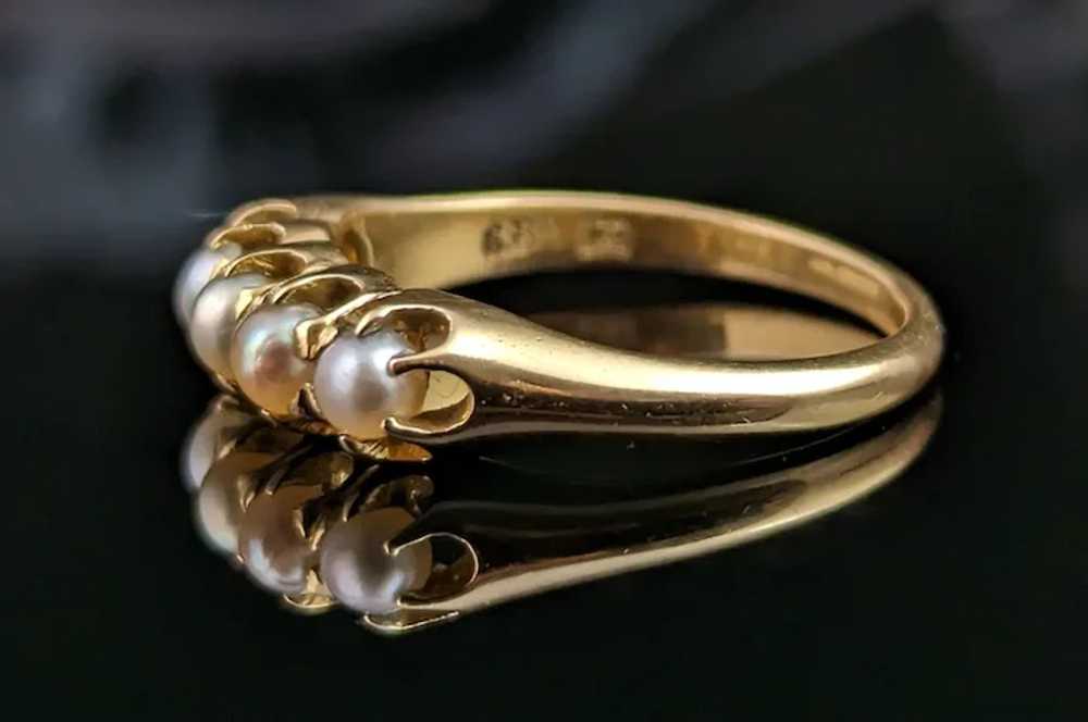 Antique Pearl Half Hoop ring, 18k yellow gold, Ed… - image 10