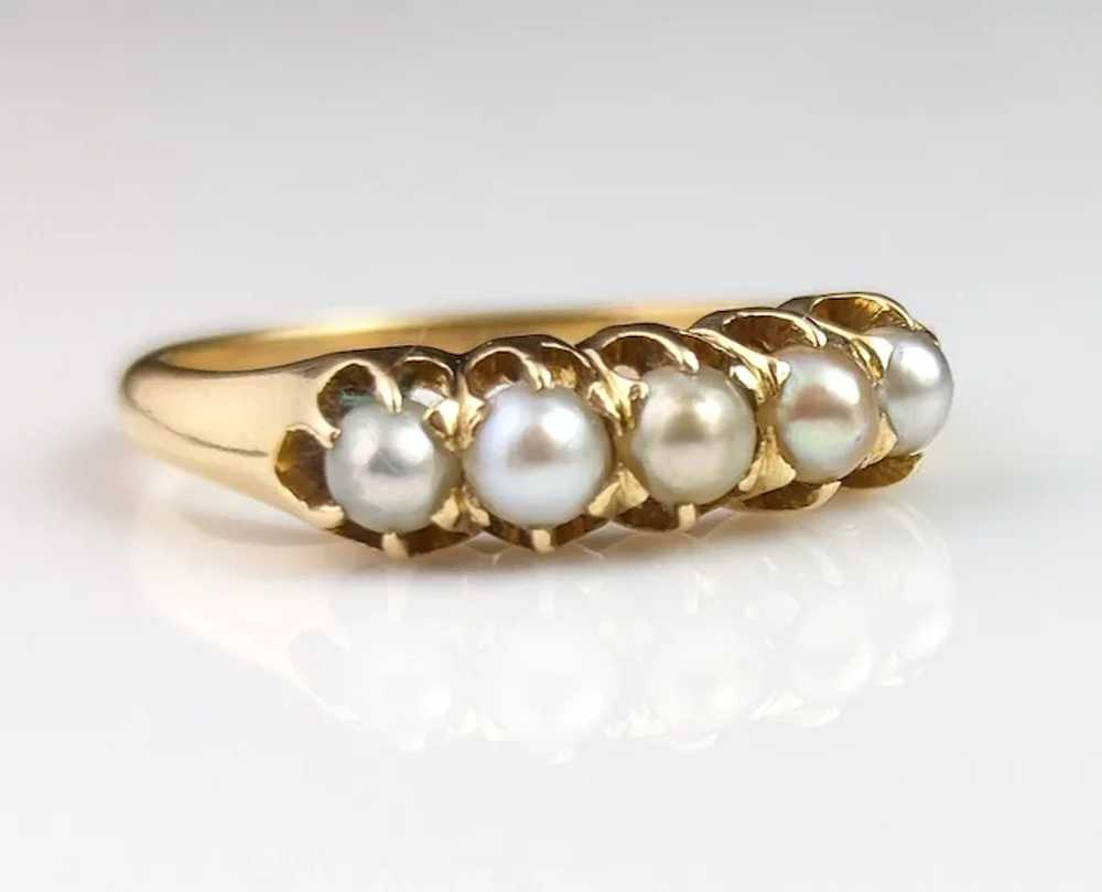 Antique Pearl Half Hoop ring, 18k yellow gold, Ed… - image 11