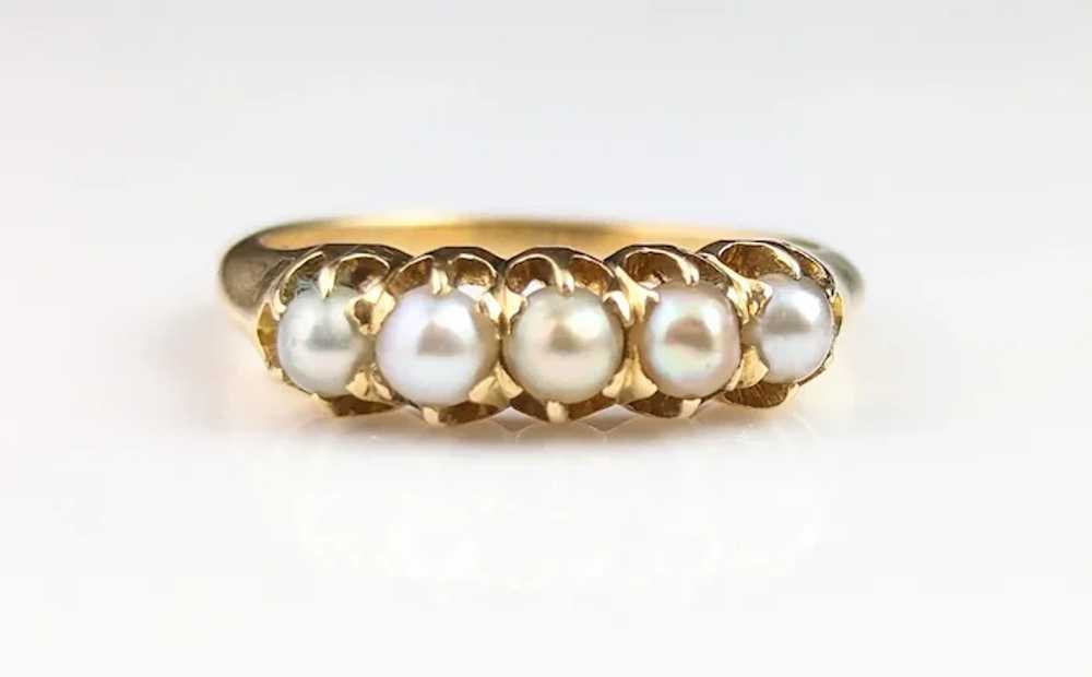 Antique Pearl Half Hoop ring, 18k yellow gold, Ed… - image 12