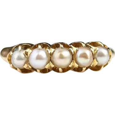 Antique Pearl Half Hoop ring, 18k yellow gold, Ed… - image 1