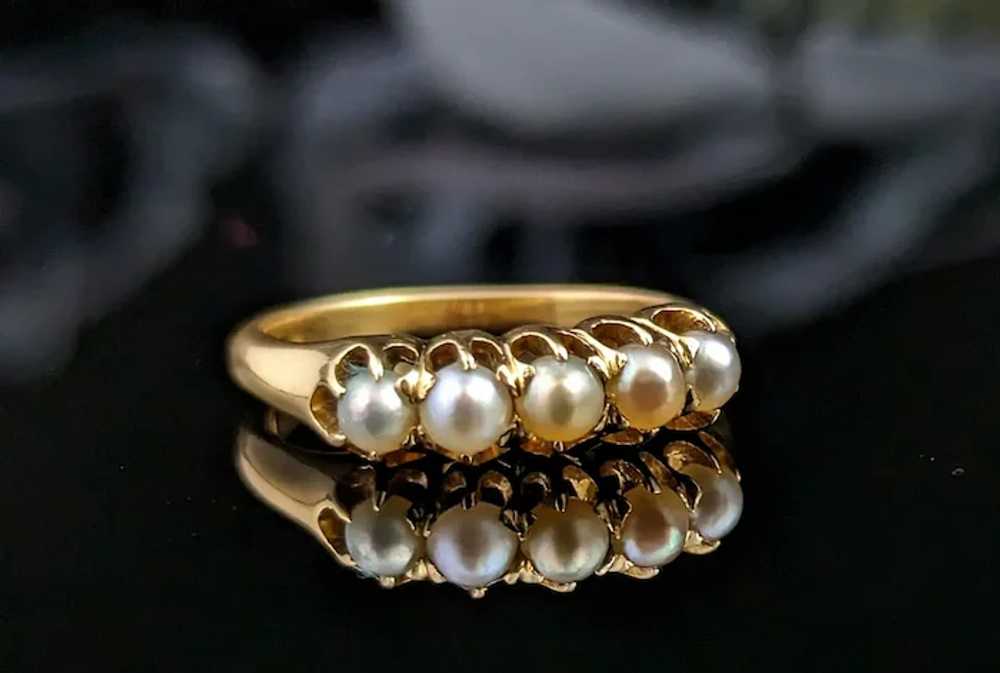 Antique Pearl Half Hoop ring, 18k yellow gold, Ed… - image 7