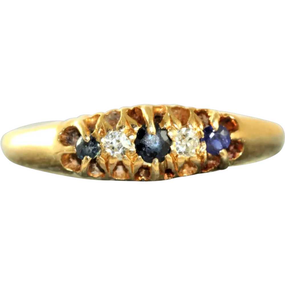 18K Sapphire and Diamond Five Stone Ring - image 1